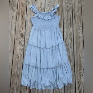 Old Navy Midi Dress Tiered Ruffled Sz XL Cottage Core Blue White Striped‎